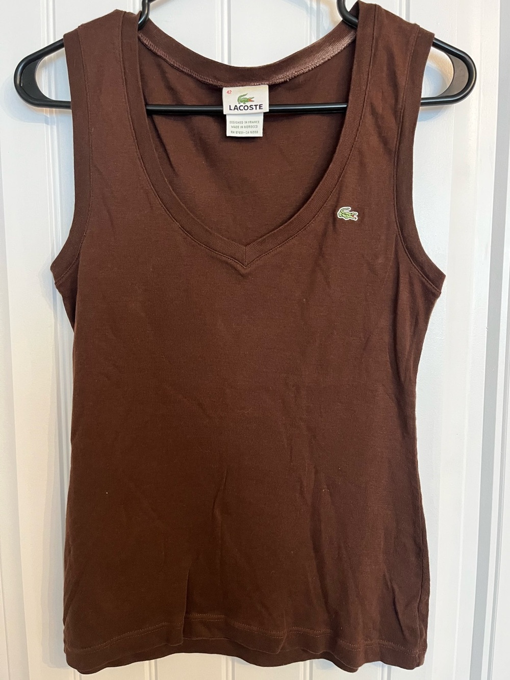 Lacoste Brown V-Neck 100% Cotton Tank Top